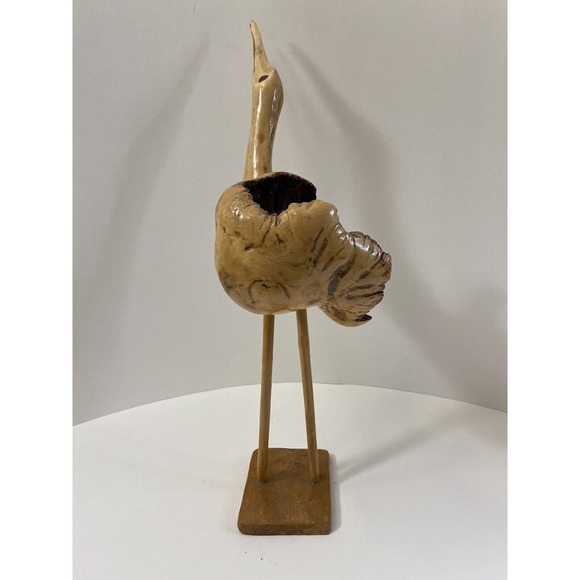 Burl Wood Hand Carved Crane Bird‎ - Picture 4 of 7
